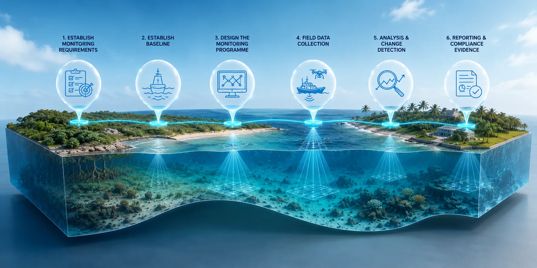 Environmental monitoring methodology: investigate, model, design, permit, build, monitor